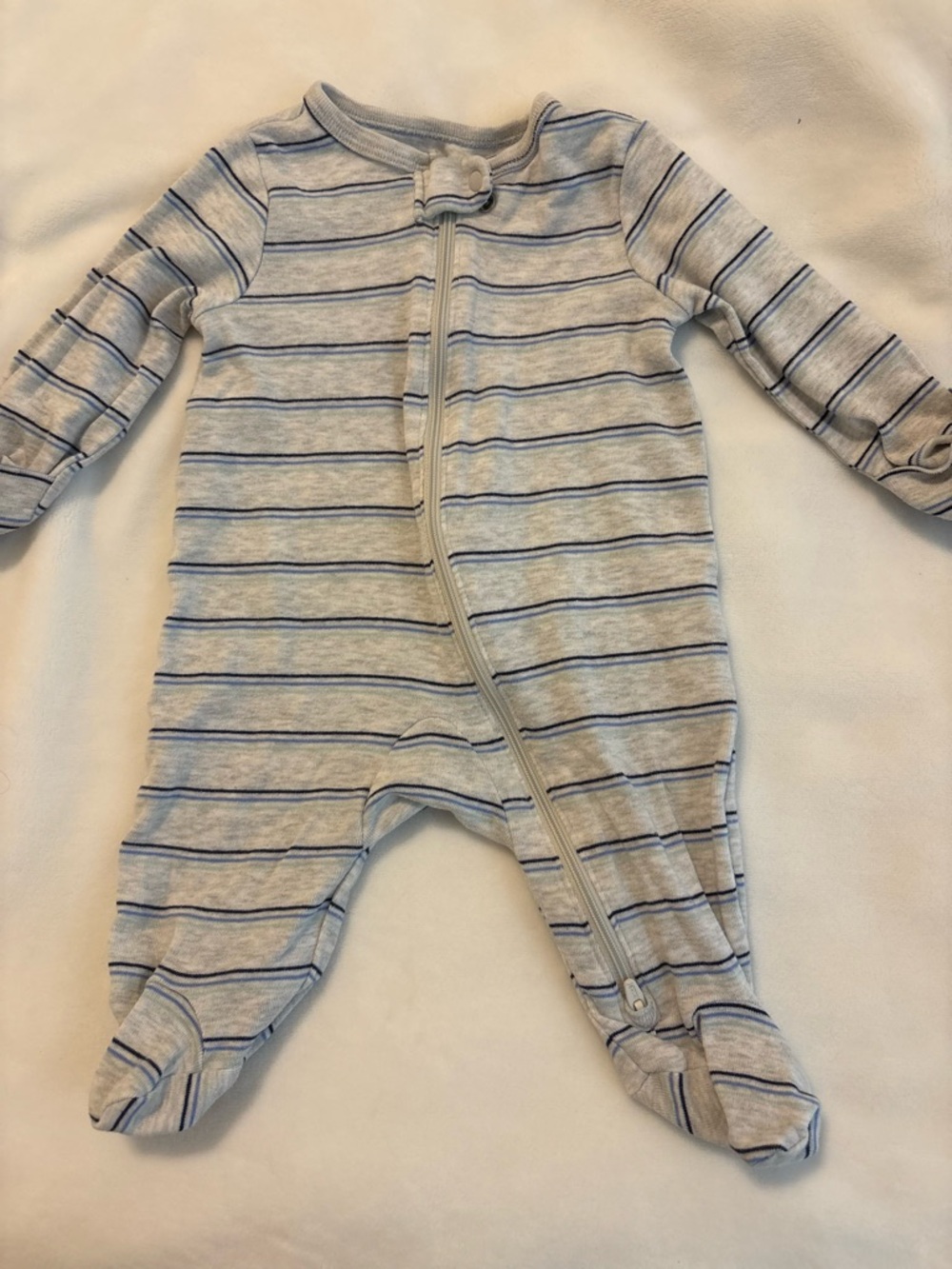 Baby Striped Footed One-Piece - Light Gray and Blue